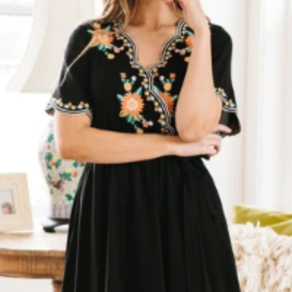 Brooklyn Embroidered Dress In Black NWT - Picture 2 of 4